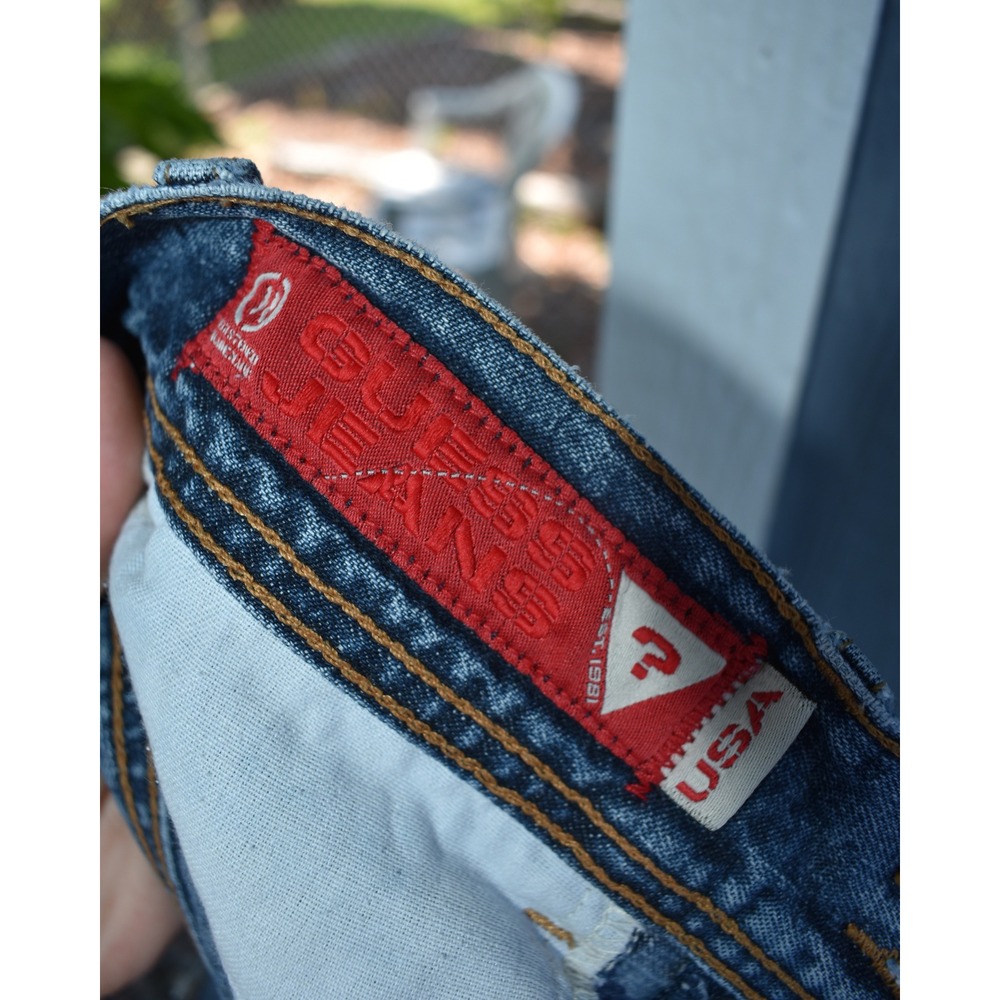 Vintage Guess Denim Mini Skirt Medium Wash Raw Hem 100% Cotton Y2K Low Rise 29 - Picture 2 of 9